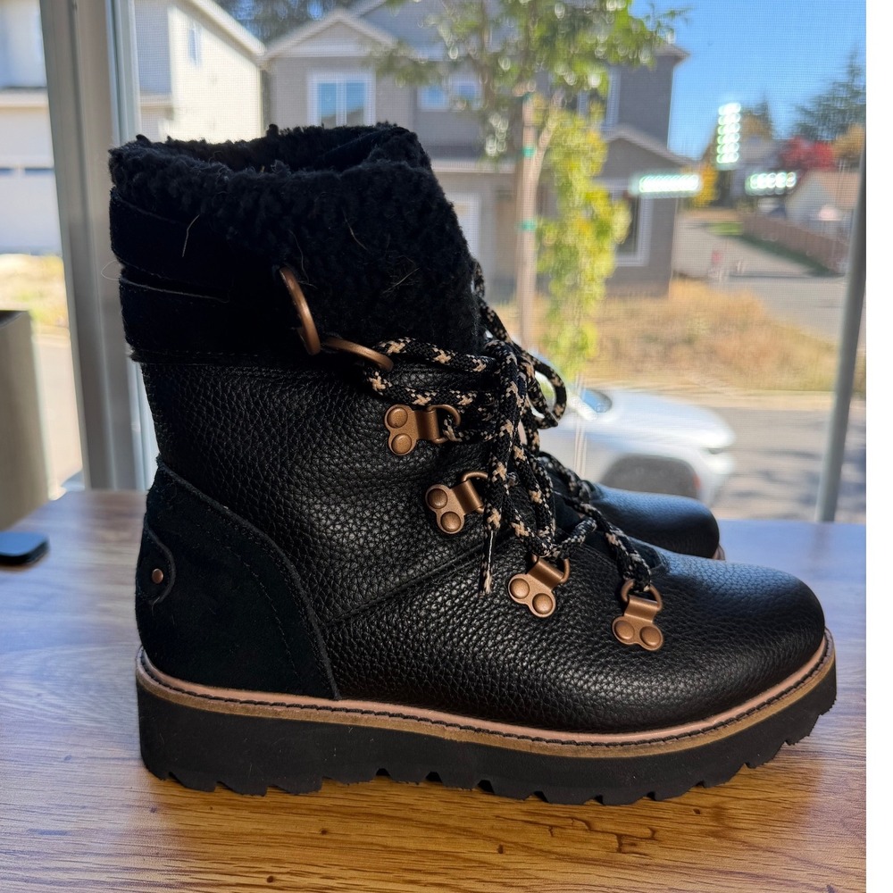 Roxy Alpine Collection Black Brandi II Pebbled Leather Faux Fur Winter Boots 7.5